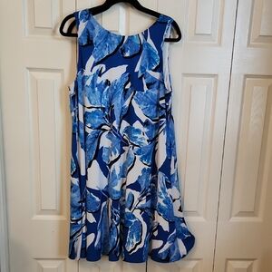 Ann KleinBlue Floral Sleeveless Dress